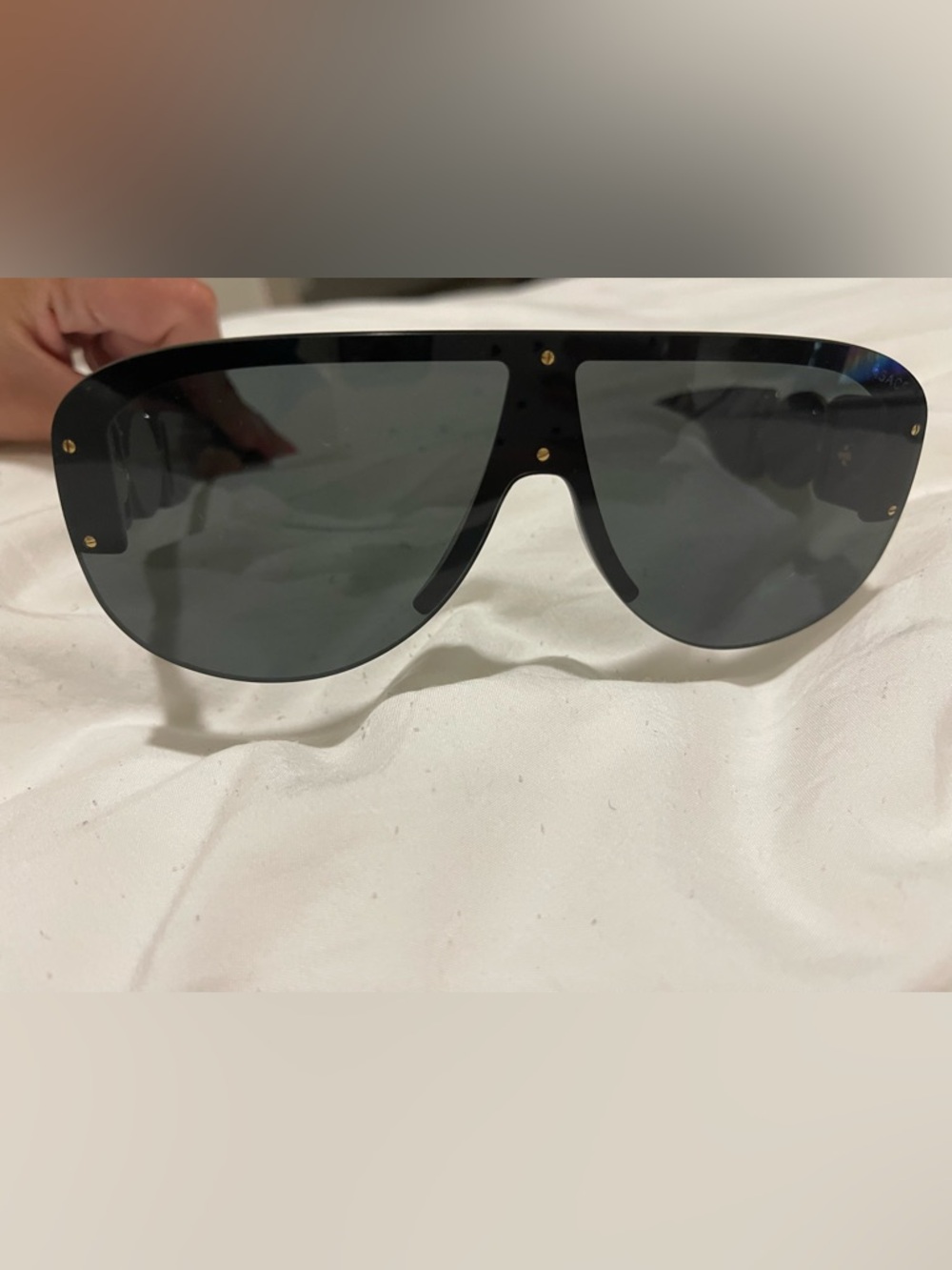 Versace Black Shield Sunglasses with Dark Gray Lenses
